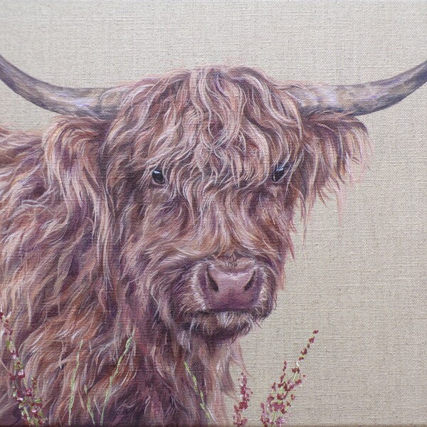 Original Painting by Alison Armstrong - Farm Animal Canvas - Highland Cow