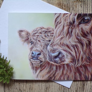 Carte de voeux vache et veau / Vierge / Carte d'anniversaire - Art animalier de la ferme