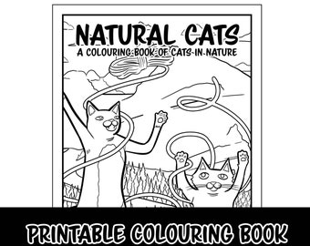 Libro para colorear de gatos naturales / Patrones de paisajes y mandalas (Descarga digital)
