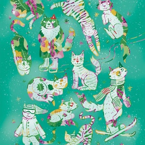 Cats of the Winter Solstice | Cute Cat Art | Gift for Cat Lovers