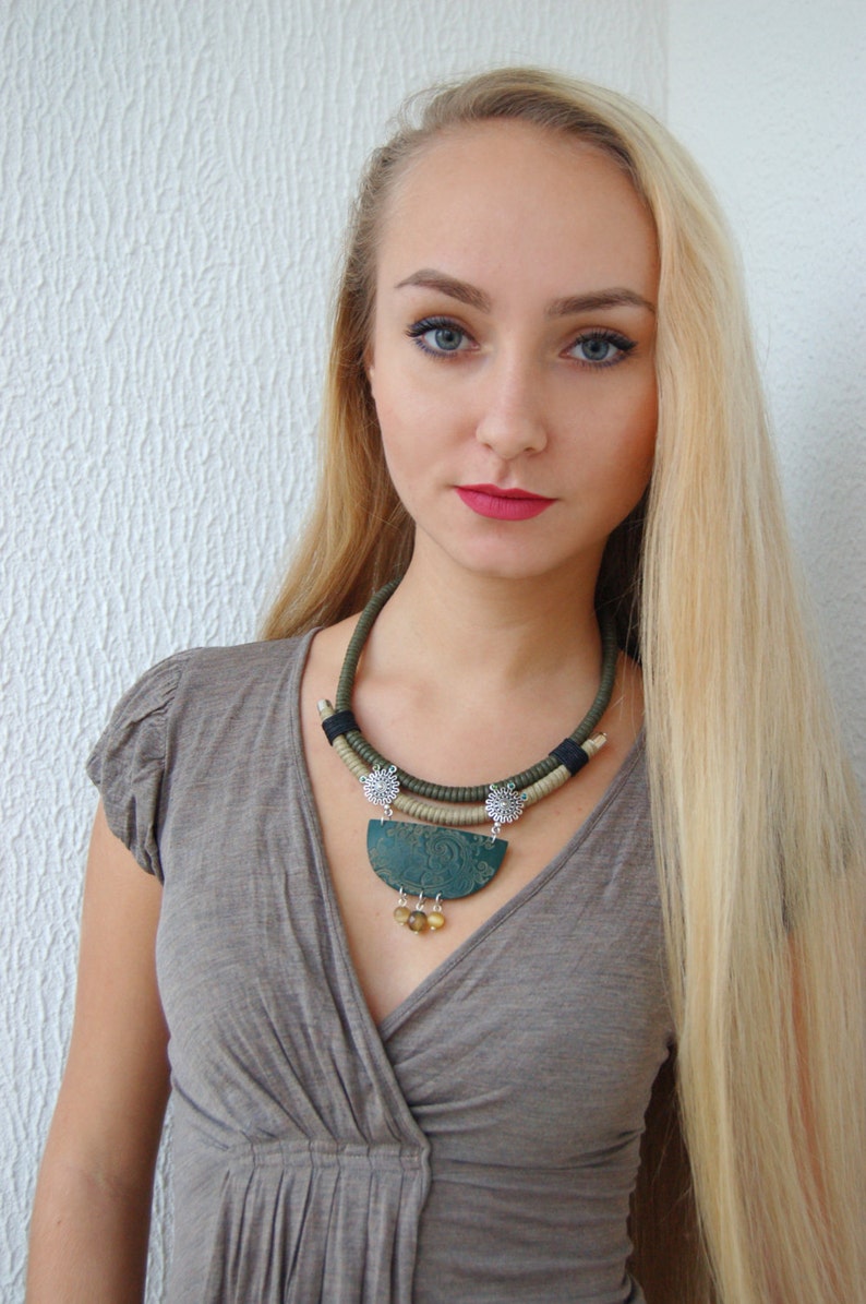 Wrapped rope necklace Green necklace Statement necklace Bib Etsy