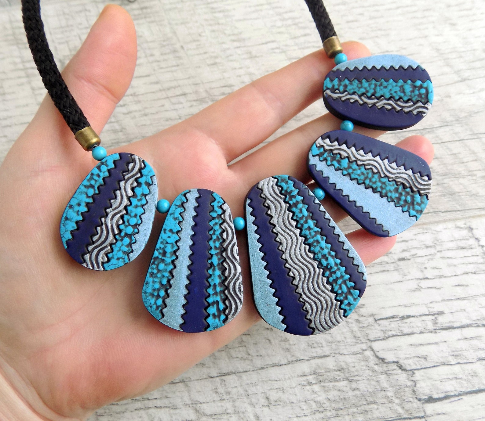 Blue necklace statement Original polymer clay necklace Boho Etsy