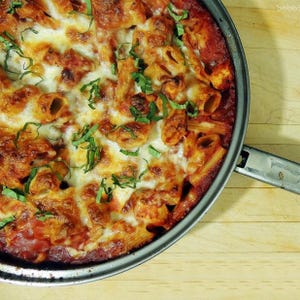 Baked Chicken Parmesan Rigatoni Recipe - Italian Pasta Casserole - Family Dinner - Digital Download PDF