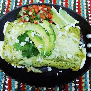 Chicken Enchiladas with Avocado Cream Sauce Recipe - Mexican Dinner - Easy Family Meal - Digital Download PDF
