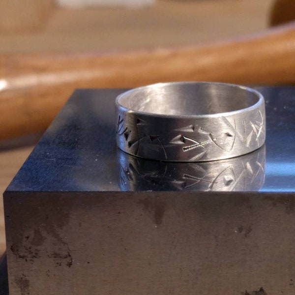 Seeking strength in Nature, Sterling Silver ring, Men & Women's ring/unisex, unique handmade hammered texture - 'the Bamboo' collection