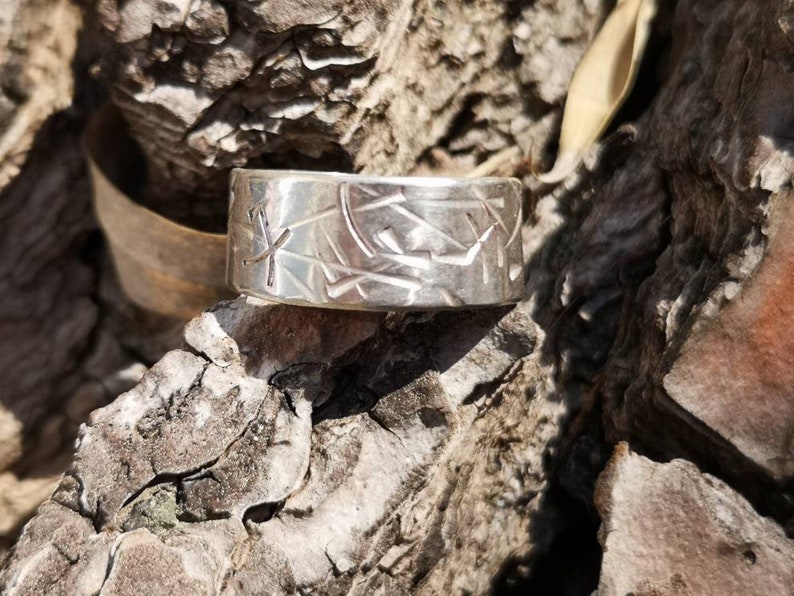 Seeking strength in Nature, Sterling Silver ring, Men & Women's ring/unisex, unique handmade hammered texture 'the Bamboo' collection image 10