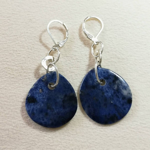 Natural Dumortierite stone and Sterling Silver earrings