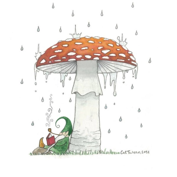 Mushroom Gnome stickers & art prints | fairytale illustration watercolor painting | 5x5 inch prints | 3x3 inch stickers