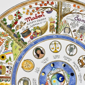 Wheel of the Year | Pagan Witches' Calendar of sabbats & seasonal festivals | Astrological zodiac | art prints