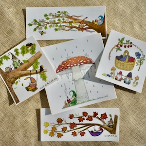 Wichtel Sticker Bundle! | 7 wasserfeste Aufkleber | Pilzzwerg, Eiche, Ahorn, Weißdorn und Beerenkorbzwerg, Samhainzwerg, Gemütlicher Zwerg