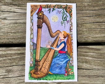 Celtic Harpist art print | Joanna Newsom | a single Tarot-inspired archetypal card, "The Muse" | 6 x 4 inches