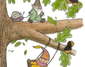 Acorn gnomes in the oak tree | waterproof stickers