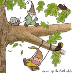 Acorn gnomes in the oak tree waterproof stickers image 1