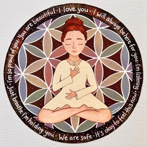 Guarigione del bambino interiore / Mantra dell'amore per se stessi / spiritualità, meditazione, cura di sé / piccole stampe artistiche fatte a mano, adesivi impermeabili