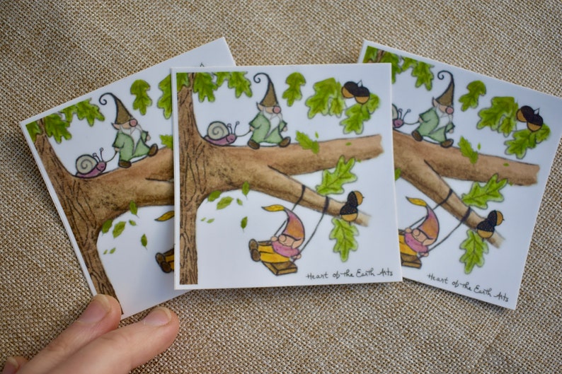 Acorn gnomes in the oak tree waterproof stickers image 3