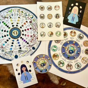 Astrology gift set | 2024 Lunar Calendar, Astrological Calendar (perennial), Zodiac stickers, Moon witch art prints