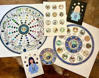 Astrology gift set | 2024 Lunar Calendar, Astrological Calendar (perennial), Zodiac stickers, Moon witch art prints