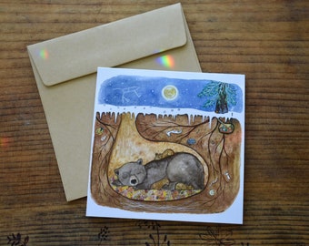 Mama Bear Hibernation Watercolor Holiday Card
