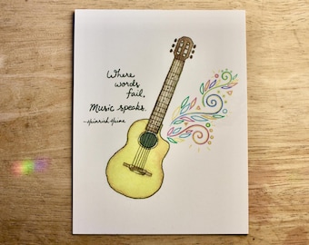 Music Quote Postcard: Watercolor Guitar Illustration (4.2 x 5.5 inches)
