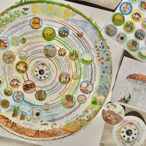 Mushroom Art Print & Stickers Bundle: Foraging Calendar, Gnome Stickers