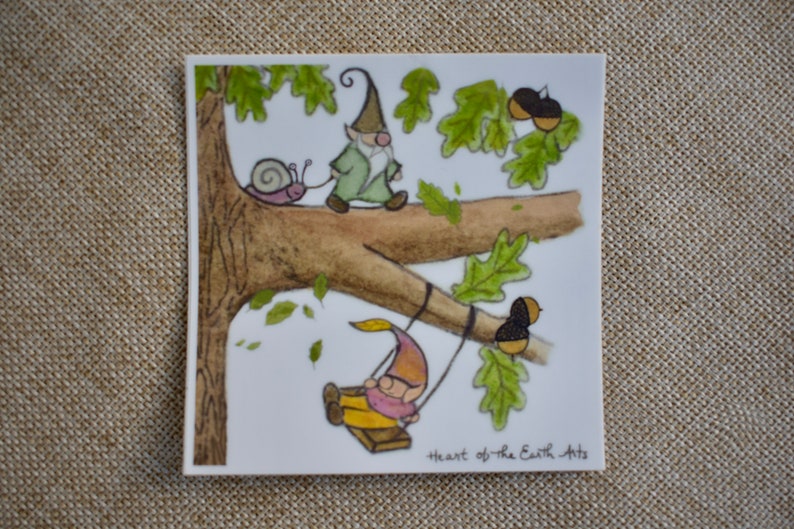 Acorn gnomes in the oak tree waterproof stickers image 2