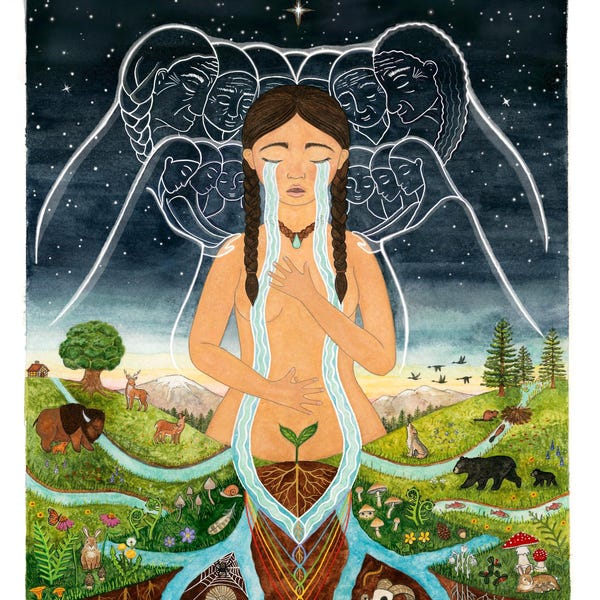 Grief Medicine | Her Tears Are Holy Water | Sacred Feminine | Healing Mother Earth | Ancestors & Spirits of the Land | Goddess art print