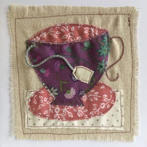 Time for Tea card textile art card tea cup birthday card free machine embroidery card blank card tea cup image 6