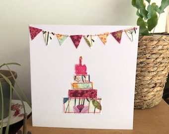 Bunting card | cake card | birthday card | age birthday card | textile card | birthday cake card | birthday card for children