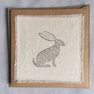 Fabric card Bee card Wild flower card Hare Hare card Bee Artwork Block print House warming gift Mother's Day Linen print image 4