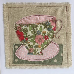 Time for Tea card textile art card tea cup birthday card free machine embroidery card blank card tea cup image 5