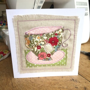 Time for Tea card textile art card tea cup birthday card free machine embroidery card blank card tea cup image 7