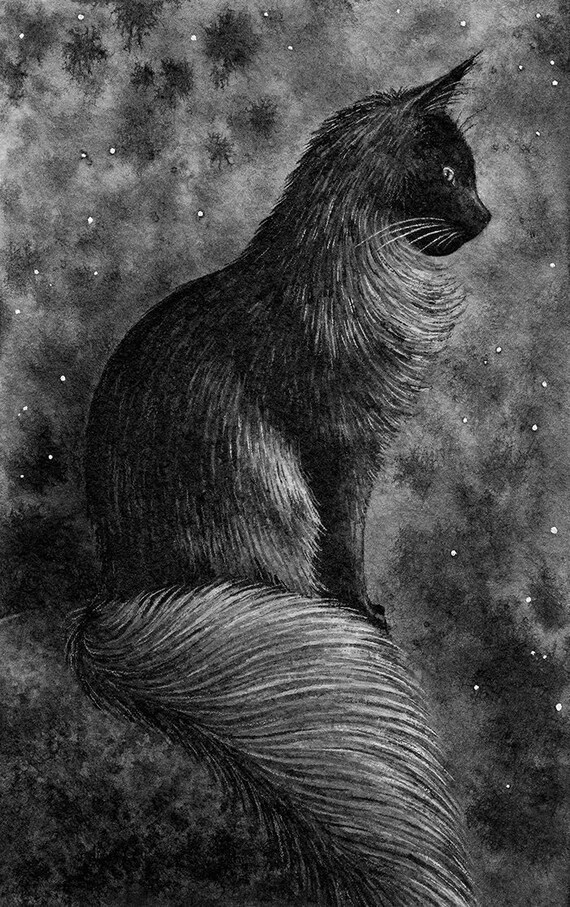 Shadow Cat II Original Mixed Media Miniature Illustration - Etsy