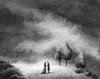 Tryst | Illustration miniature originale de techniques mixtes