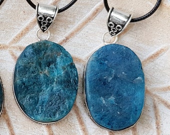 Blue Raw Apatite Necklace In Sterling Silver Boho Crystal Necklace GypsyJewelry Unique Gift For Women