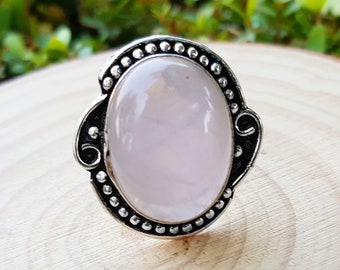 Bague en quartz rose rose Gemstone en argent sterling Taille US 7 Grande bague De déclaration Bagues Boho Bague carrée Cadeau unique pour elle