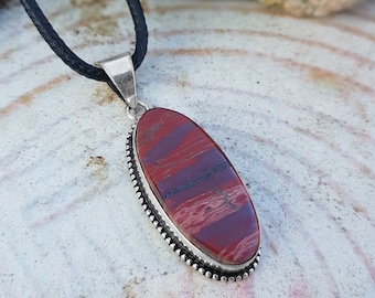 Red Poppy Jasper Statement Pendant Sterling Silver Gemstone Necklace Boho Pendant Unique Jewelry