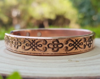 Pure Copper Cuff Bracelet Adjustable Copper Magnetic Bracelet Hammered Bracelet Etched Bracelet Celtic Bracelet Ethnic Bracelet