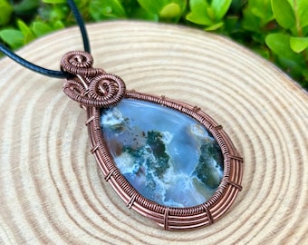 Moos Achat Anhänger Halskette Wire Wrapped Kristall Halskette