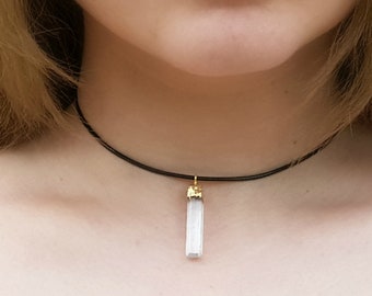 Raw Selenite Choker: Gold Plated Charm Necklace