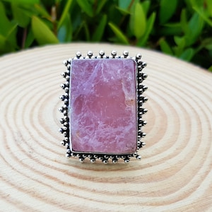 Rough Pink Rose Quartz Sterling Silver Ring - US Size 7 3/4