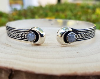 Sterling Silber Mondstein Manschette Armband: verstellbar Boho Stil