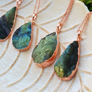 Electroformed Copper Labradorite Pendant Necklace: Raw Spectrolite Boho Jewelry