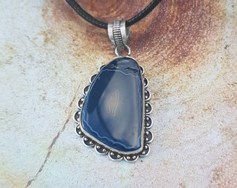 Botswana Agate Sterling Silver Pendant Necklace, Unique Boho Crystal