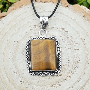 Tiger&#39;s Eye Gemstone Pendant: Sterling Silver Boho Necklace