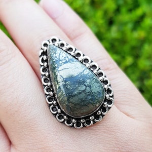 Apache Gold Pyrite Sterling Silver Ring - Boho Statement Ring US 9