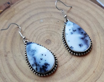 Dendrite Opal Earrings In Sterling Silver Boho Earrings Dangle Earrings GypsyJewelry Unique Gift For Women