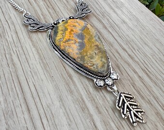 Bumble Bee Jasper Necklace, Statement Pendant, Sterling Silver Necklace, Unique Gift