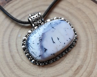 Dendrite Opal Pendant Sterling Silver Statement Pendant Boho Gemstone Necklace Unique Jewelry