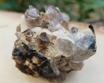 Smoky Quartz Cluster on Feldspar, Ethically Sourced Mineral Specimen (84g)