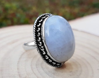 White Moonstone Ring In Sterling Silver Size US 7 1/2 Statement Ring One Of A Kind Ring